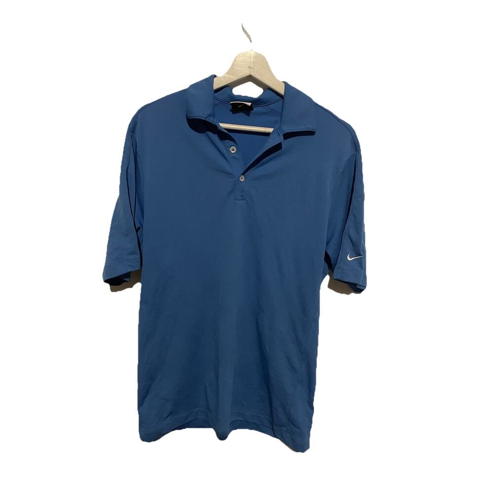 Nike Golf Mens Polo Shirt Mediu Solid Blue Dri-Fit Short Sleeve Tour Performance
